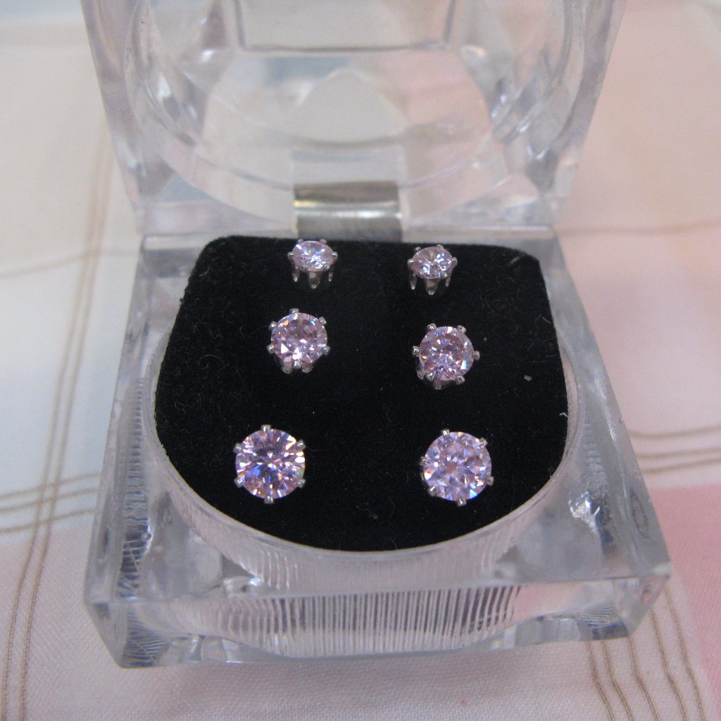 Pink Cubic Zirconia Stud Pierced Earrings